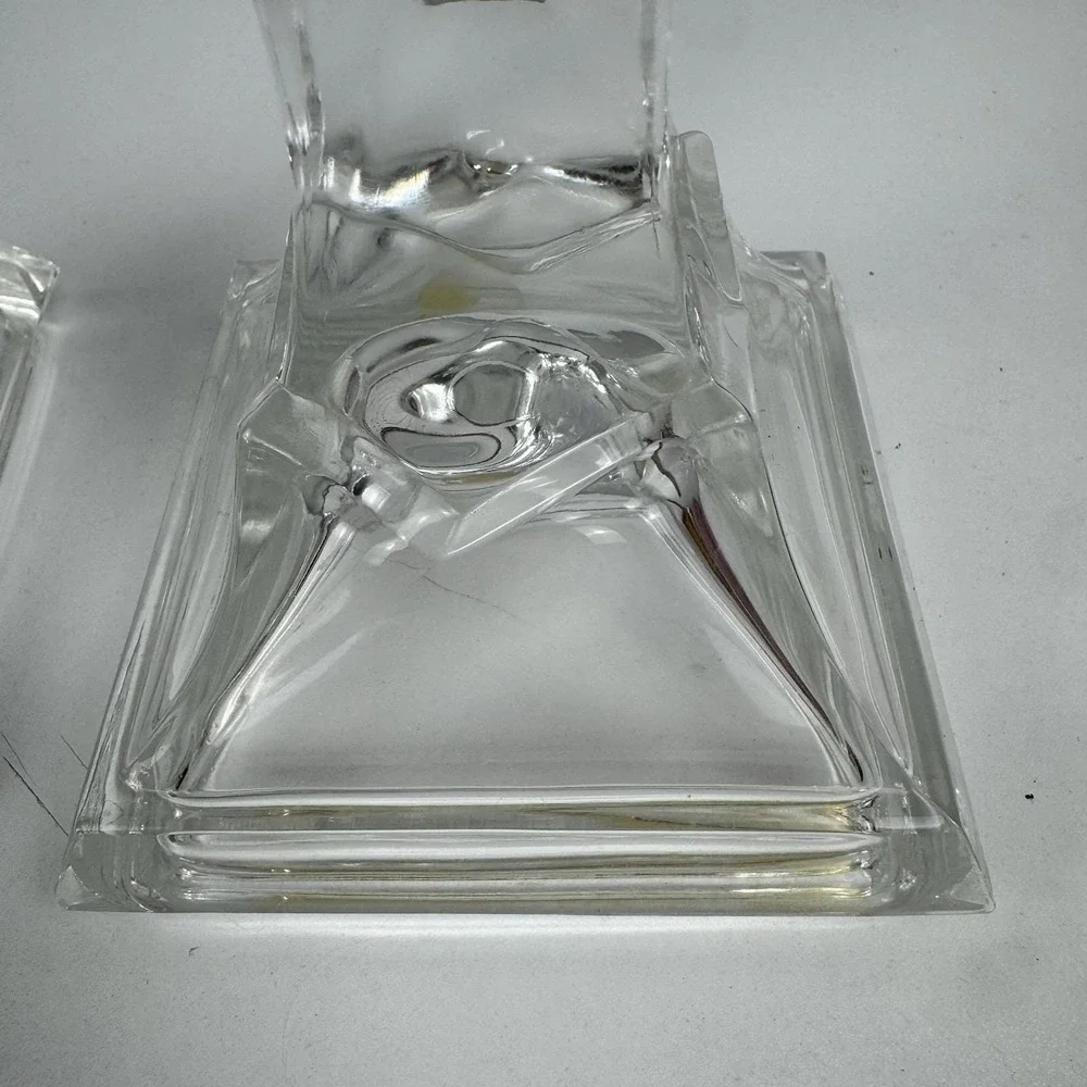 Vtg 1980s Crystal Clear Lead Crystal Candlesticks Pair USA Art Deco Style‎